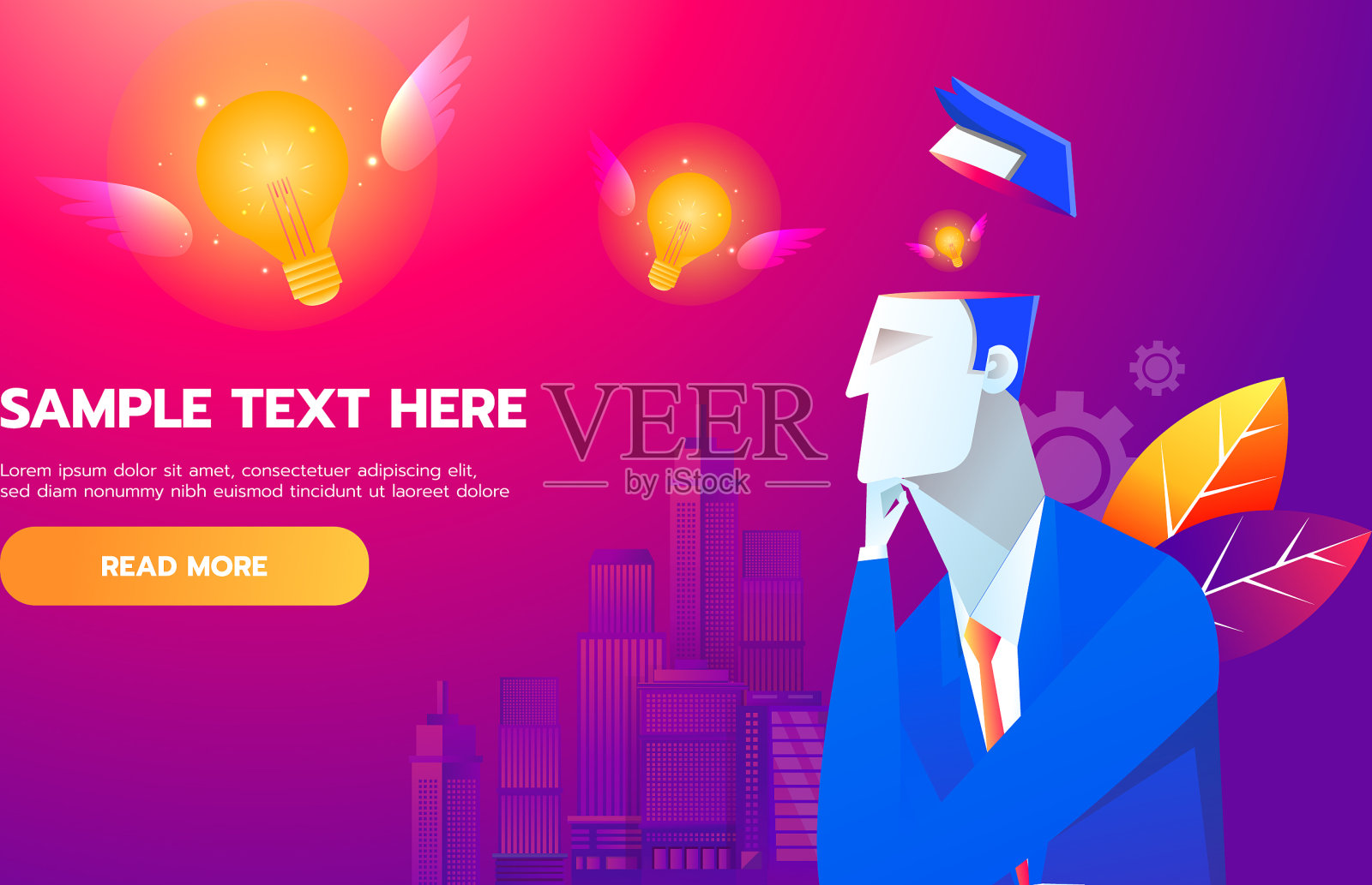 新想法概念飞行灯泡从商人插画图片素材