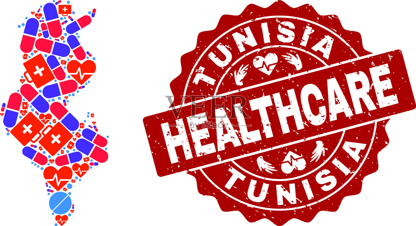 突尼斯马赛克地图的医疗保健构成插画图片素材