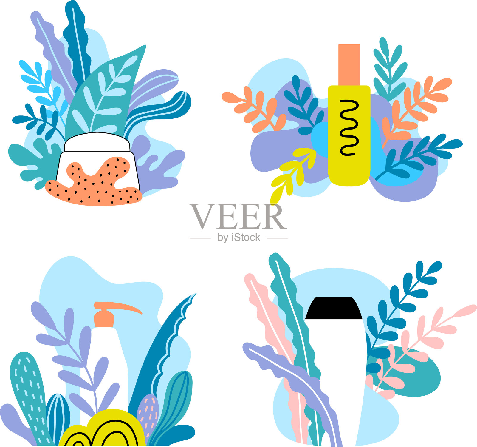 用化妆品包装的一套构图插画图片素材