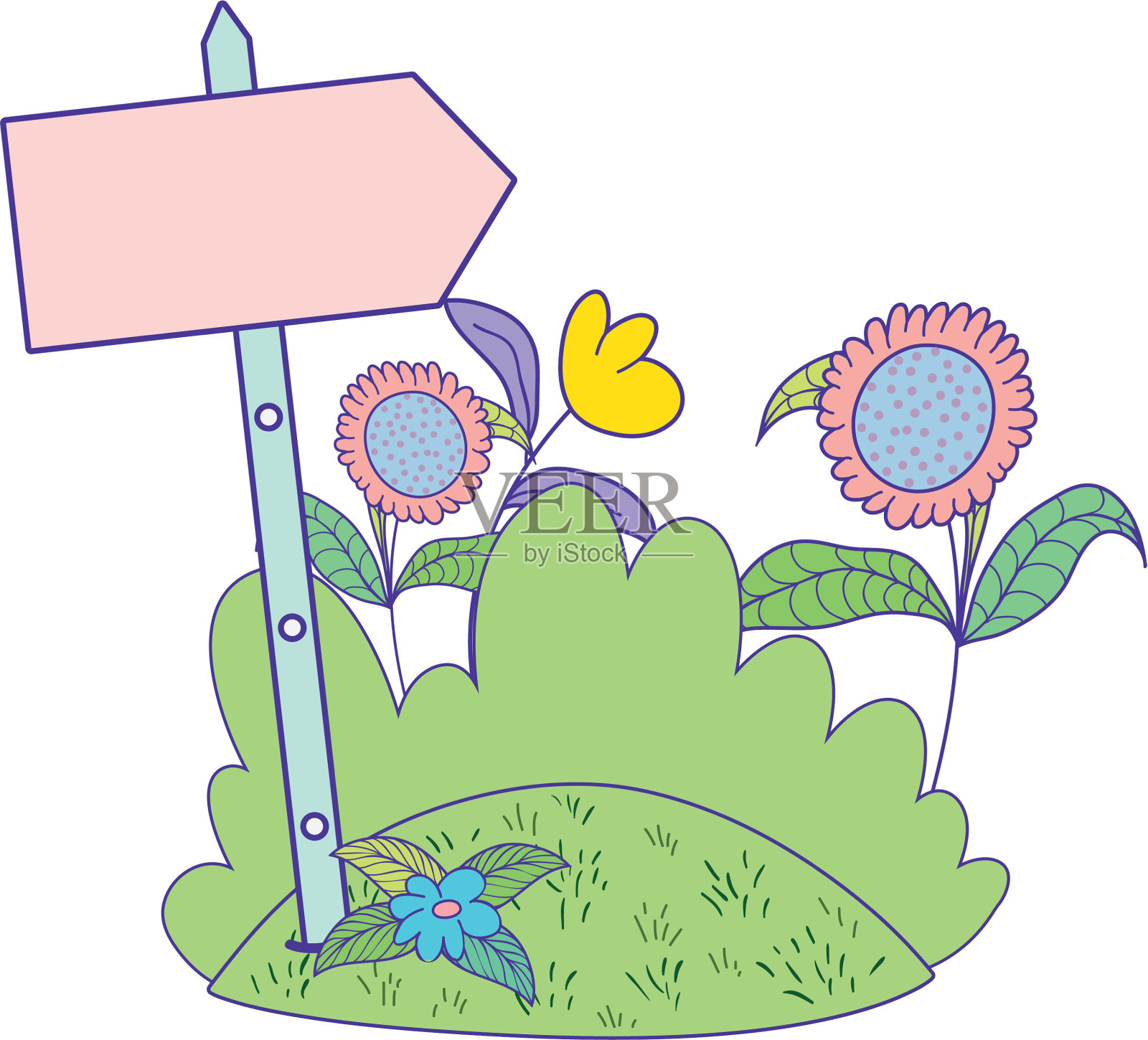 美丽可爱的花园有蝴蝶的场景设计元素图片