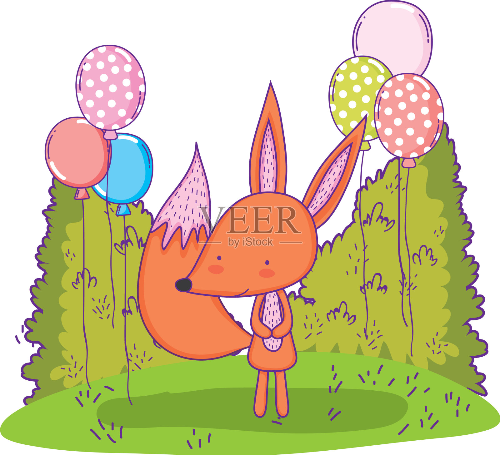 可爱的小狐狸和气球氦气在设计元素图片