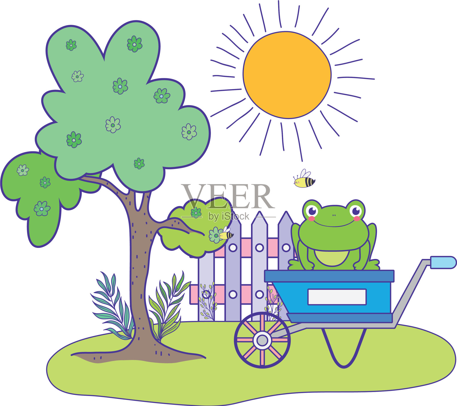 可爱的蟾蜍与独轮手推车的性格设计元素图片