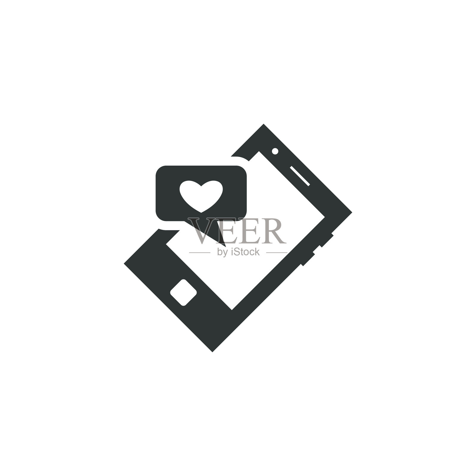 心在电话图标上简单的爱情情人标志插画图片素材