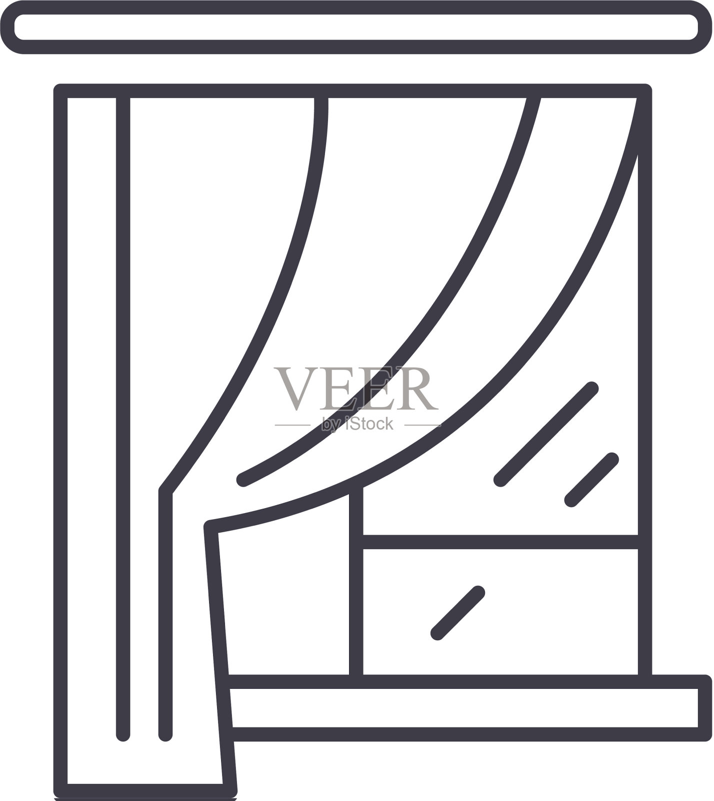 窗帘线图标概念窗帘线性设计元素图片