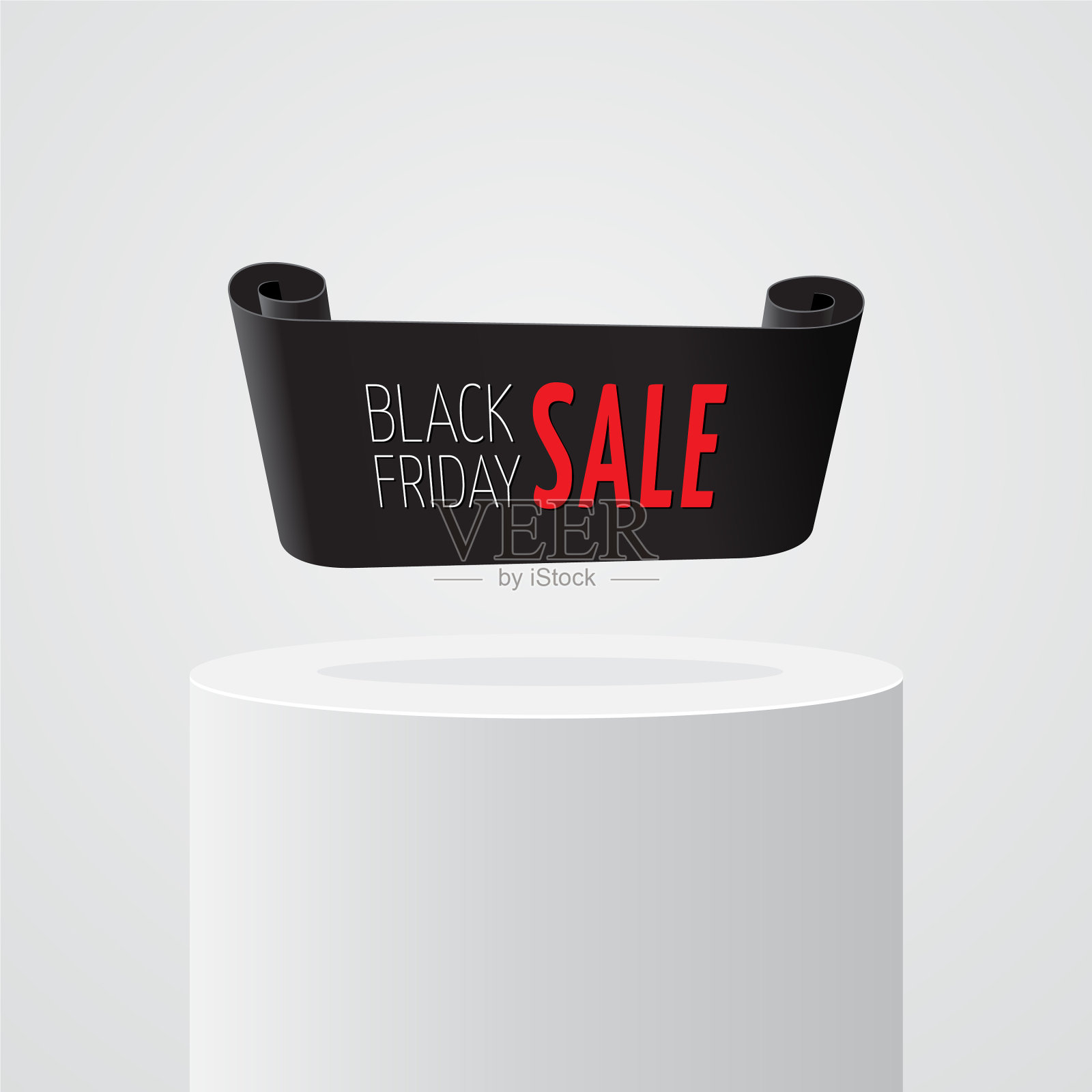 黑色现实的曲线纸横幅在基座上设计元素图片