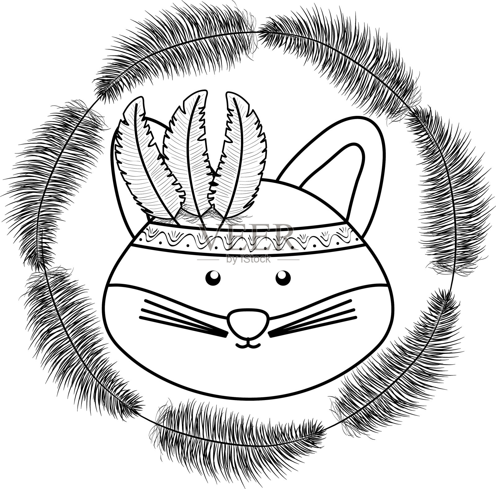 可爱的狐狸用羽毛帽子波希米亚风格设计元素图片