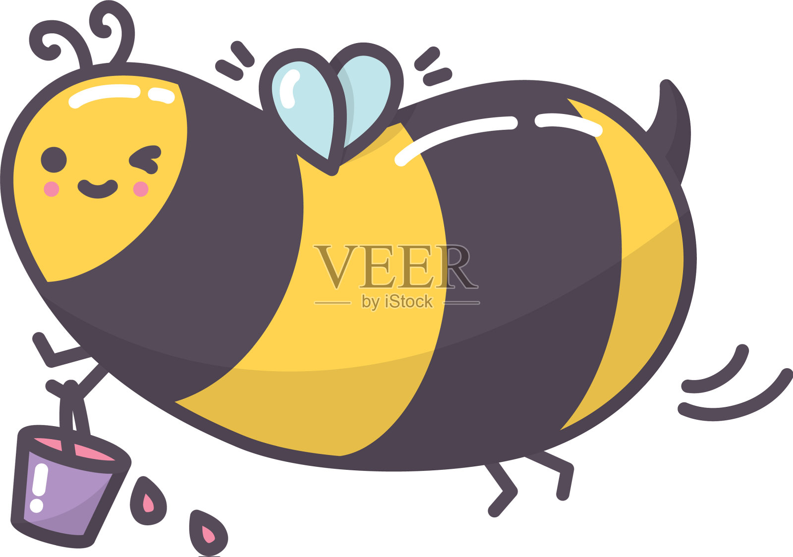 可爱的小蜜蜂带着满满一桶花蜜飞来飞去设计元素图片