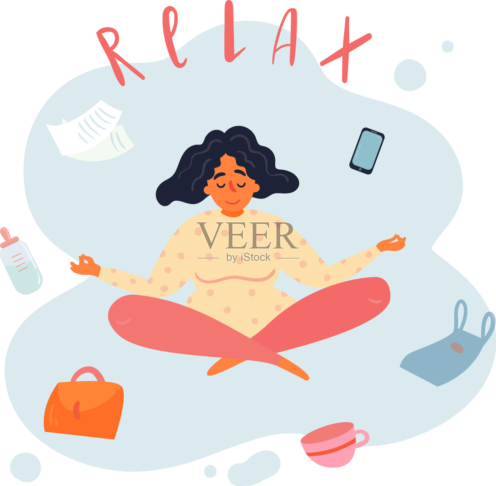 年轻快乐的瑜伽妈妈在荷花里放松设计元素图片