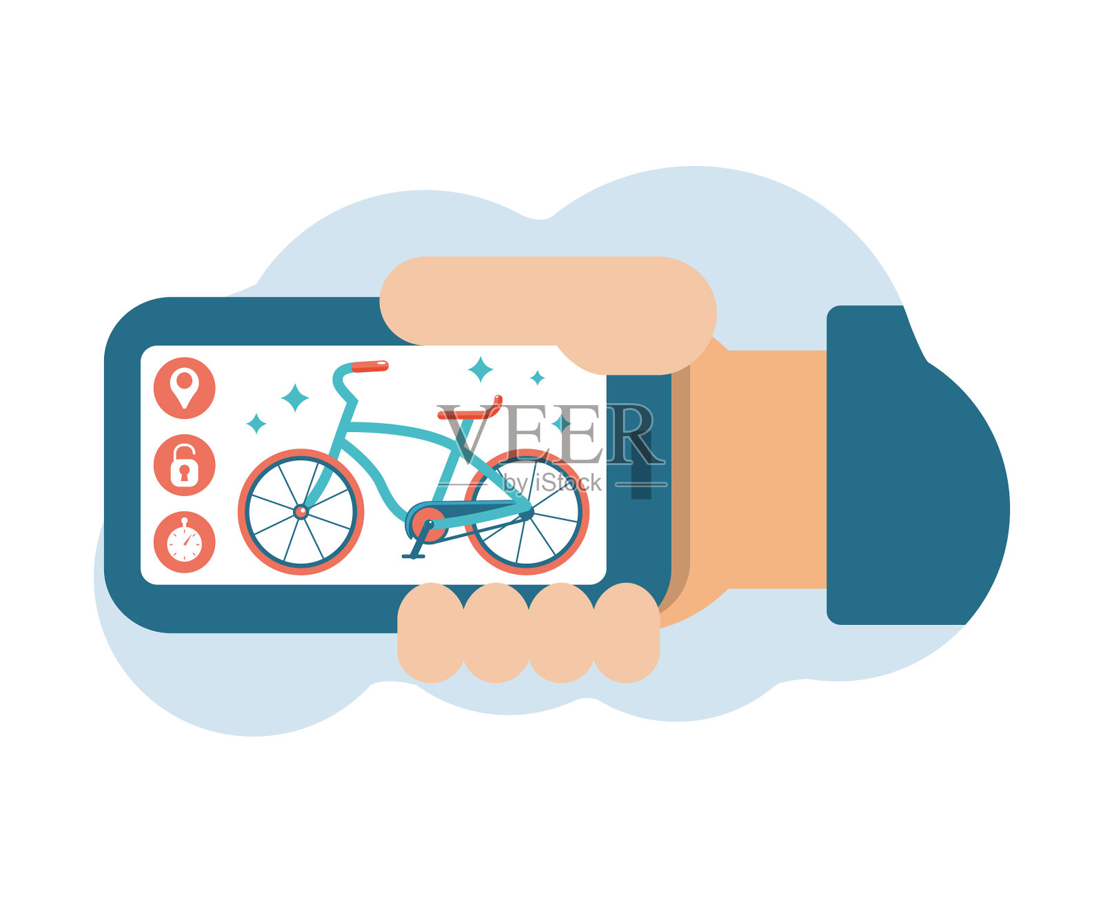 自行车共享系统智能手机应用程序插画图片素材