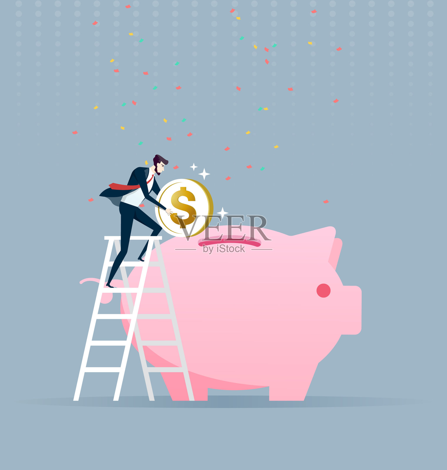 商人爬上梯子,把插画图片素材