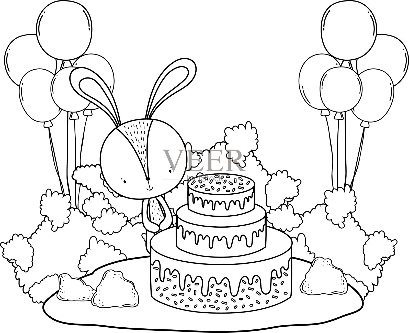 兔子带着甜蛋糕和气球设计元素图片