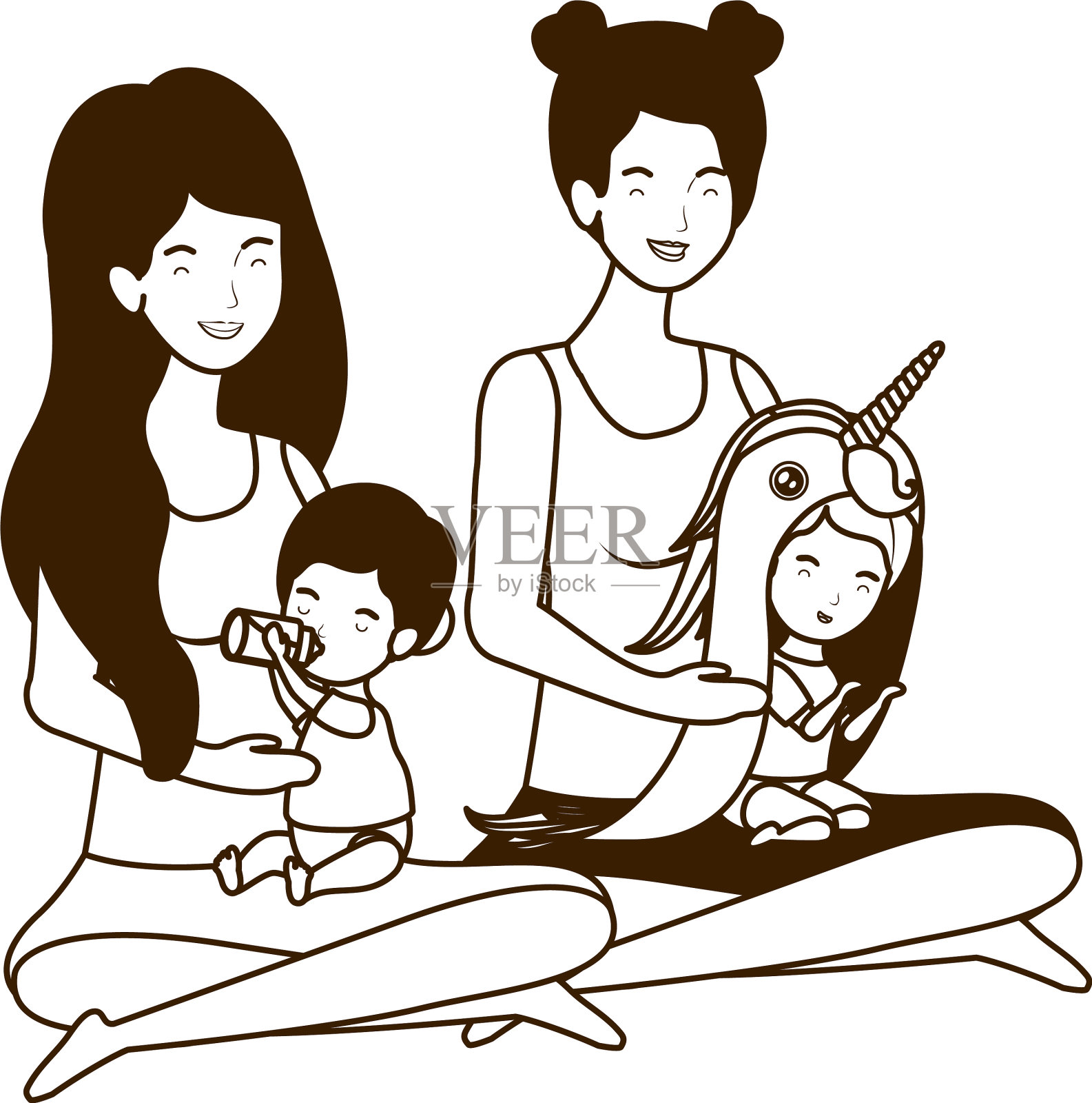 可爱的怀孕母亲坐着抬起小插画图片素材