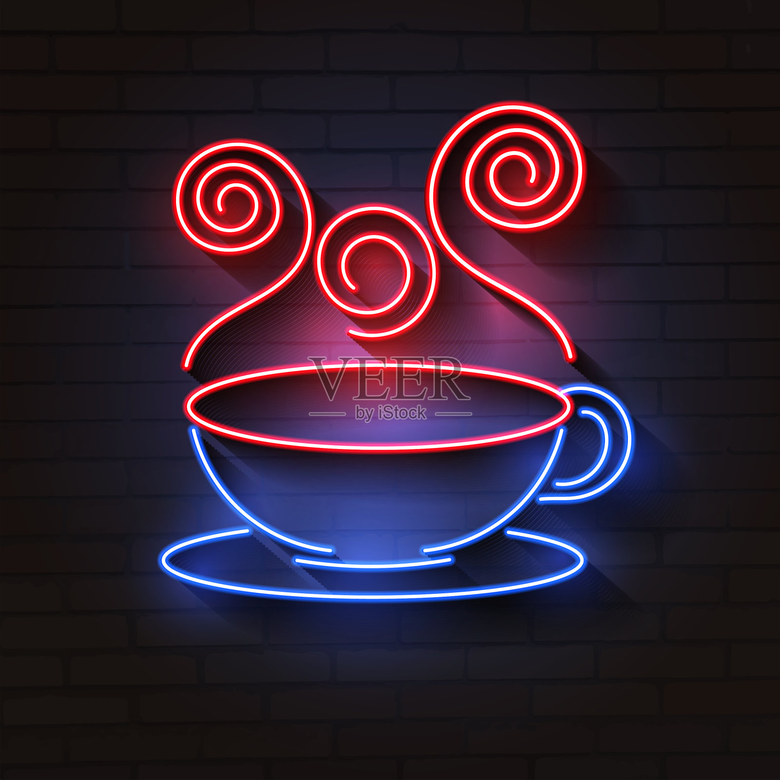 咖啡蓝色发光的霓虹灯图标发光的标志标志插画图片素材
