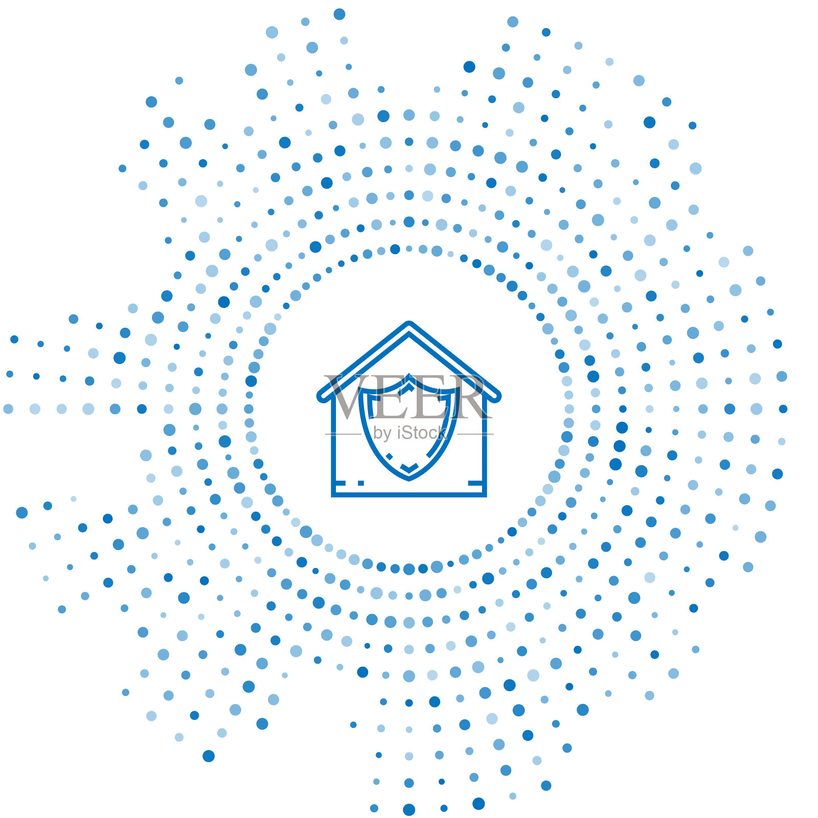 蓝线下的房子在保护图标隔离上插画图片素材