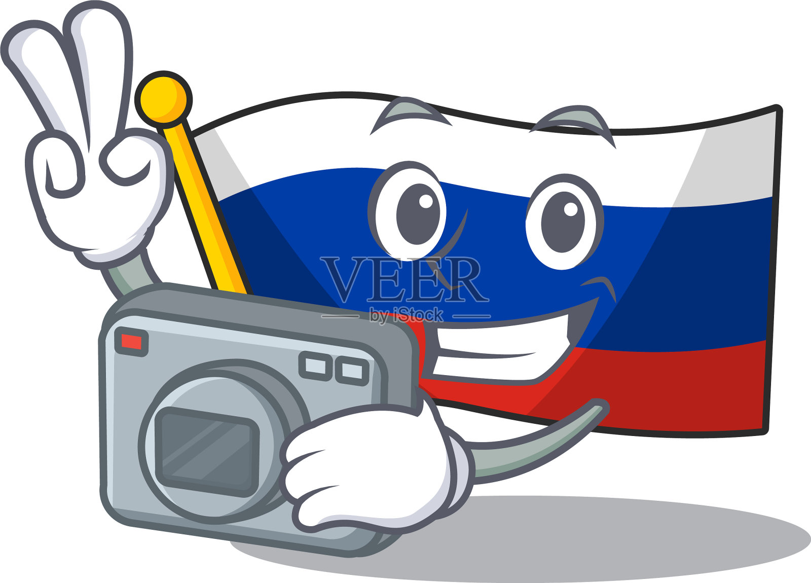 摄影师吉祥物俄罗斯国旗在杆子上升起设计元素图片