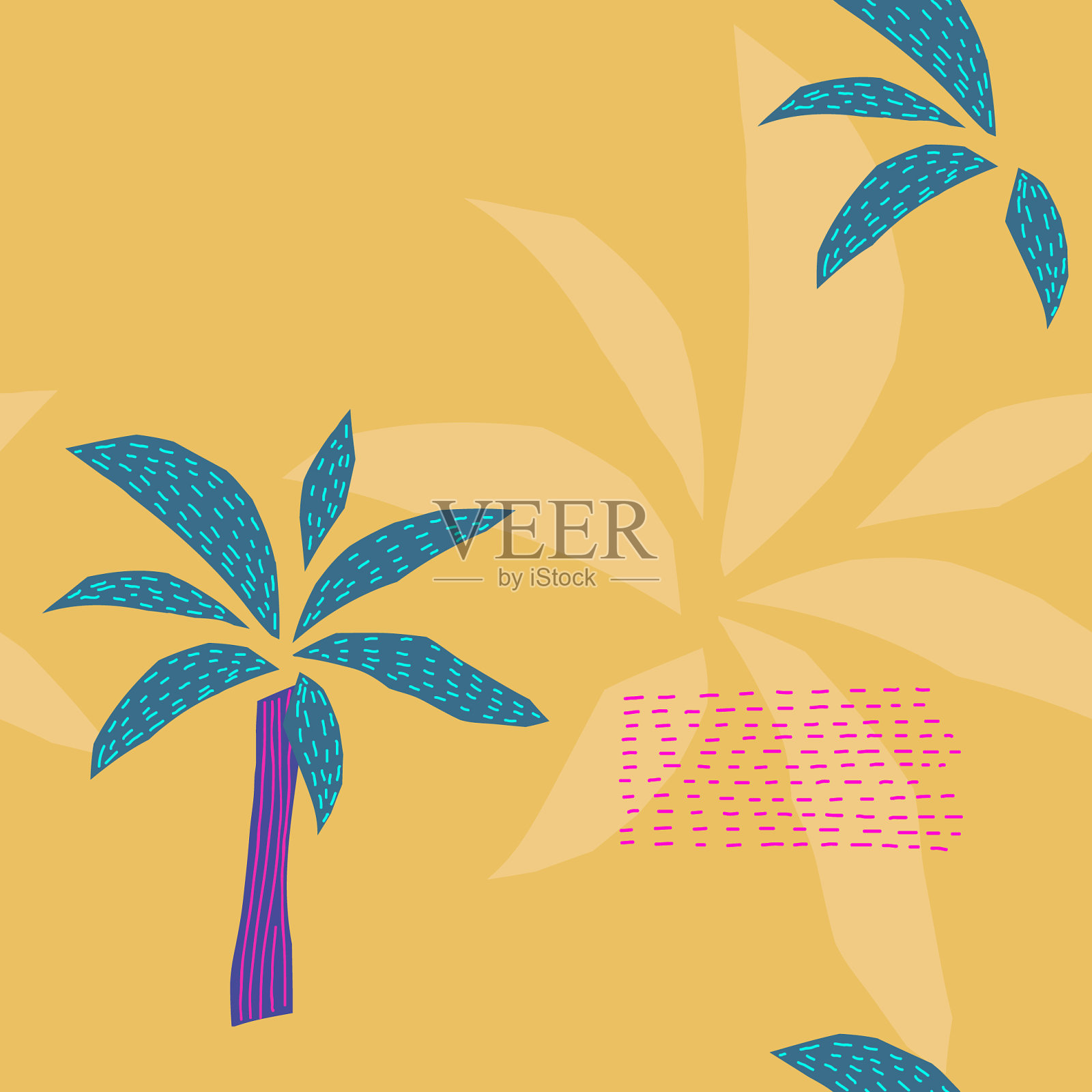 黄色热带植物棕榈树无缝图案插画图片素材