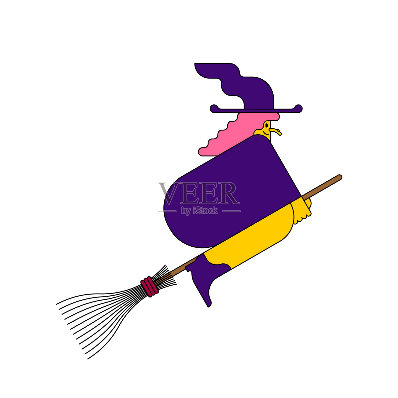 女巫在扫帚上孤独的飞万圣节设计元素图片