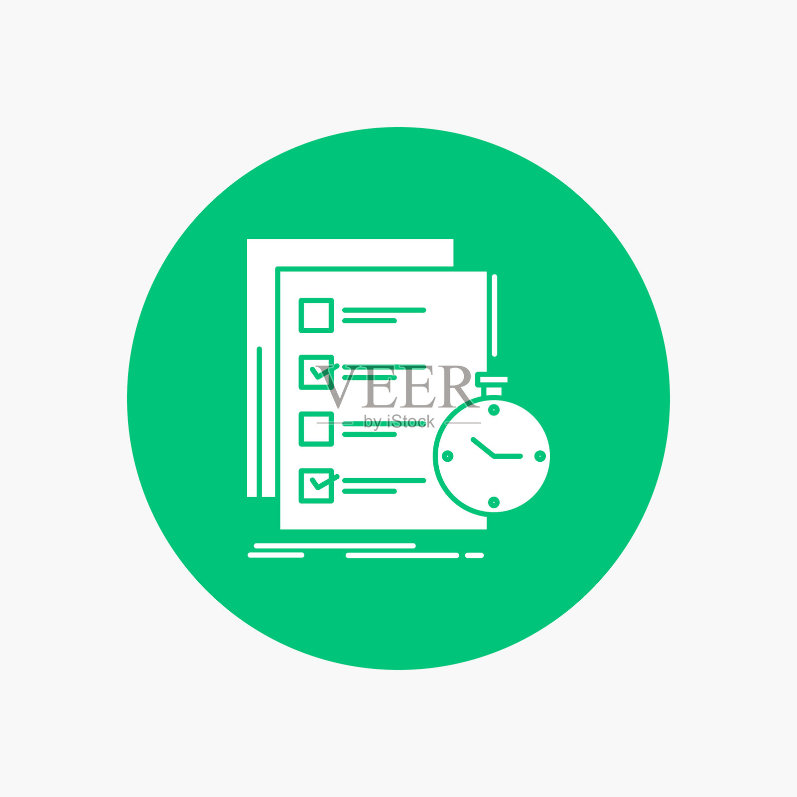 待办事项列表检查时间白色字形图标中插画图片素材