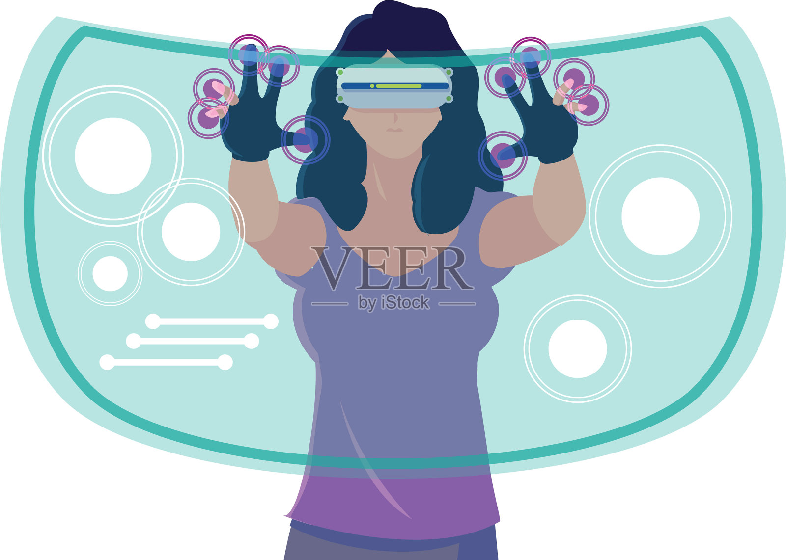 女性使用技术增强现实设计元素图片