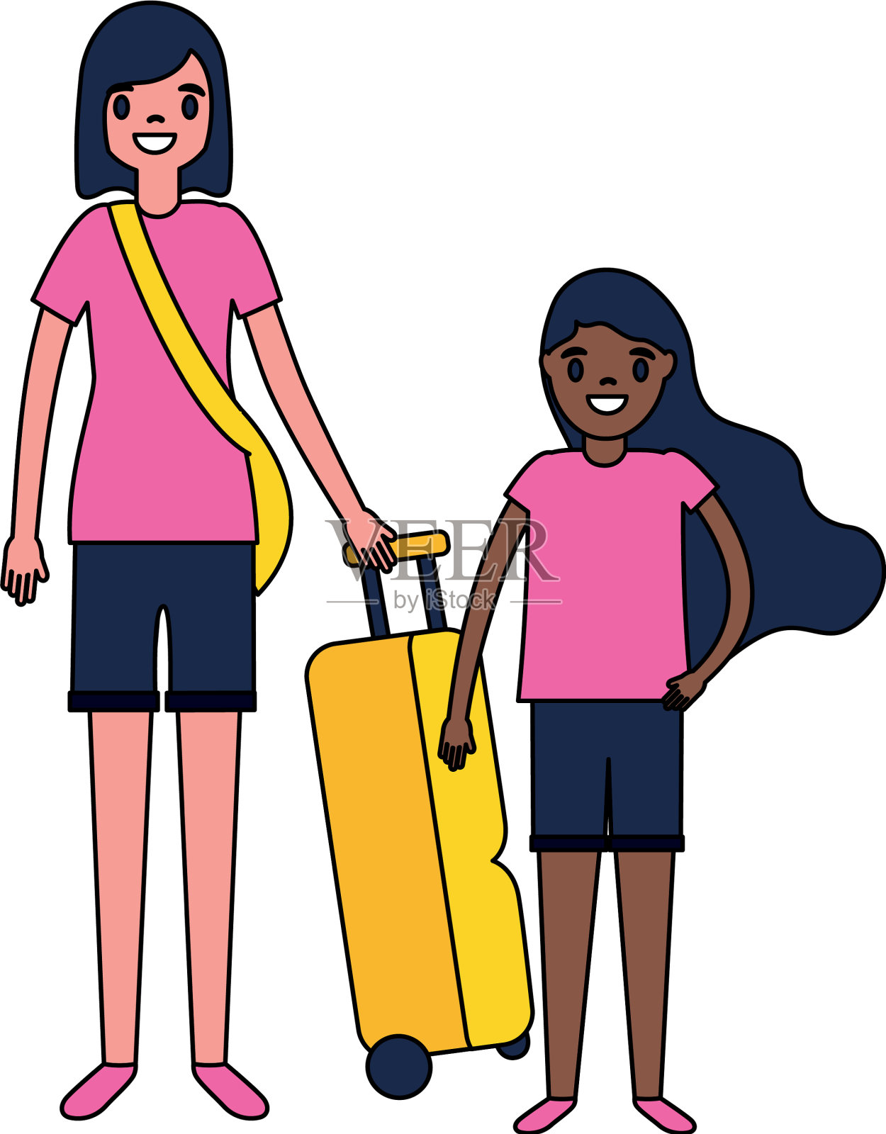 女人和女孩手提箱旅行假期设计元素图片