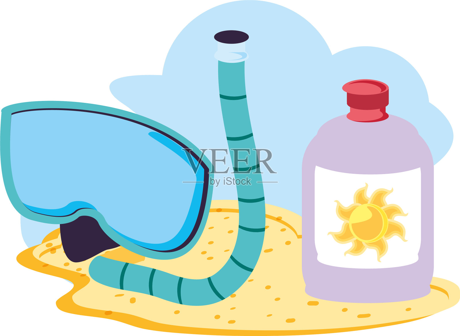 夏季海景景观与呼吸管和太阳能设计元素图片