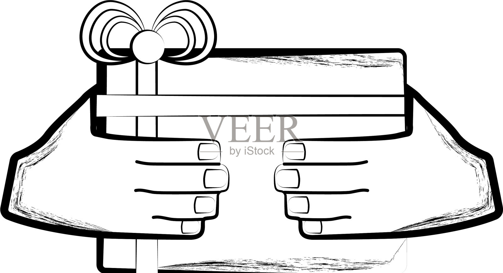 手拿礼品盒的素描插画图片素材