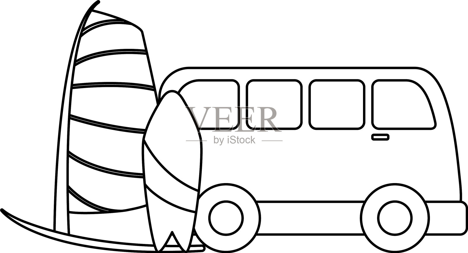 带帆船和货车的冲浪板设计元素图片