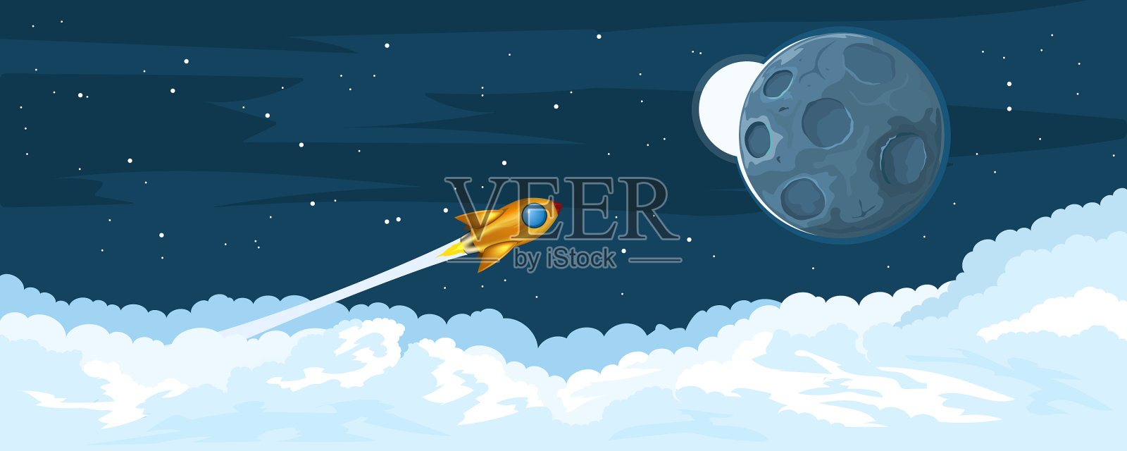 火箭飞向月球插画图片素材