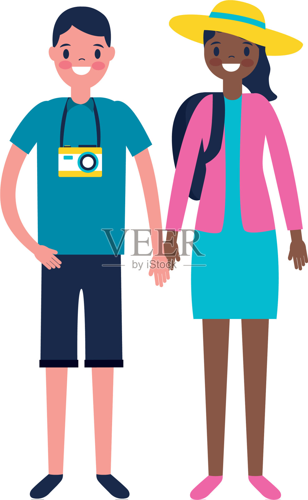 带包旅游度假的一对游客设计元素图片