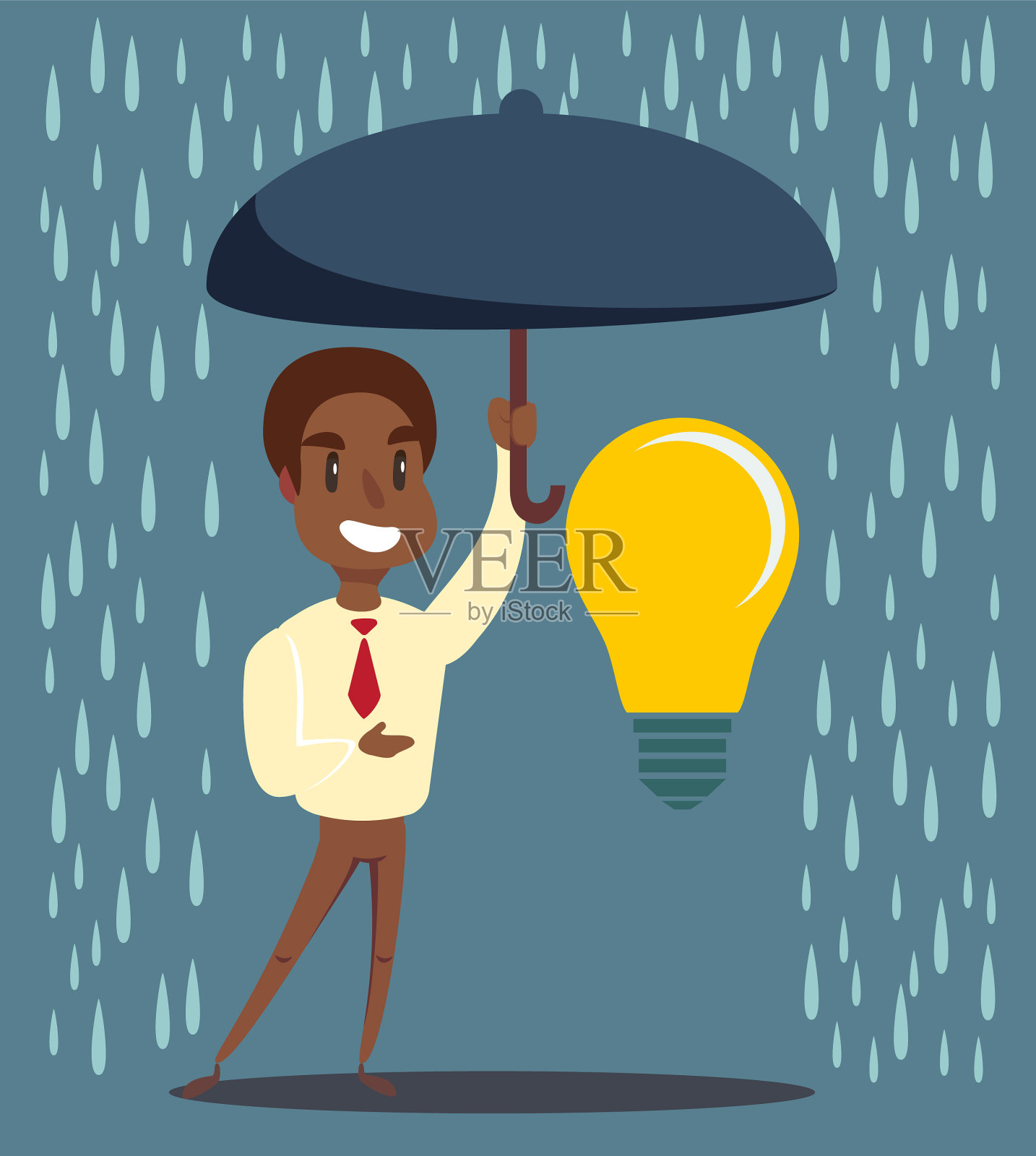商人撑着伞保护思想插画图片素材