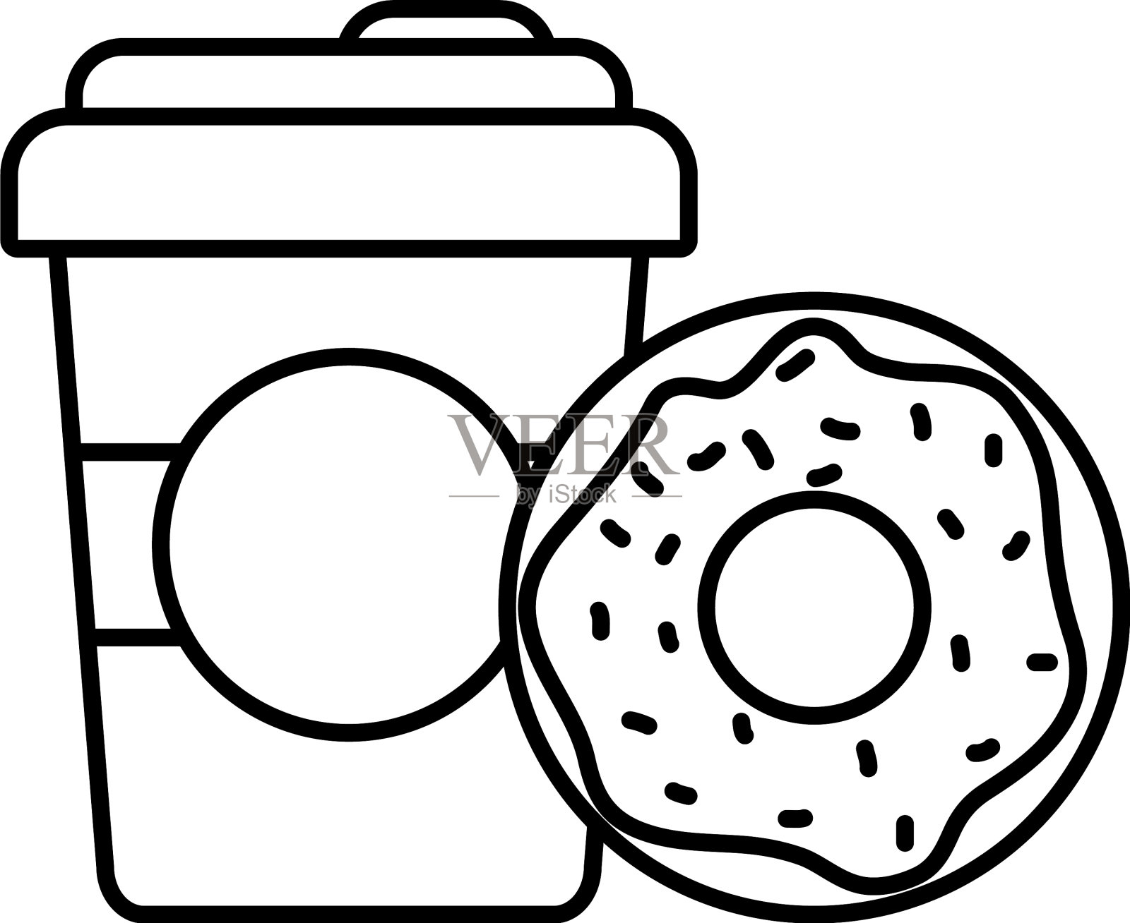 美味的甜甜圈和咖啡瓶图标素材