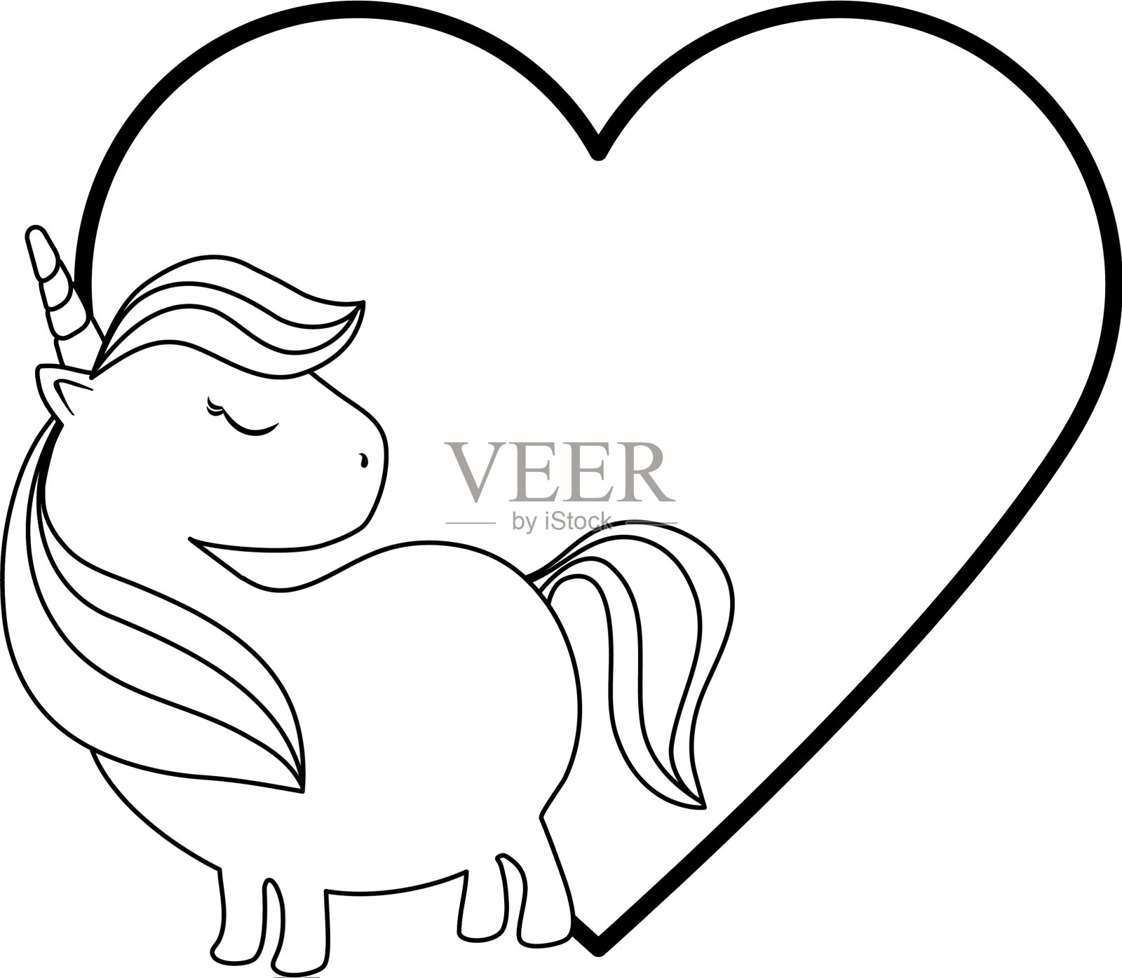 可爱的独角兽带着爱心设计元素图片