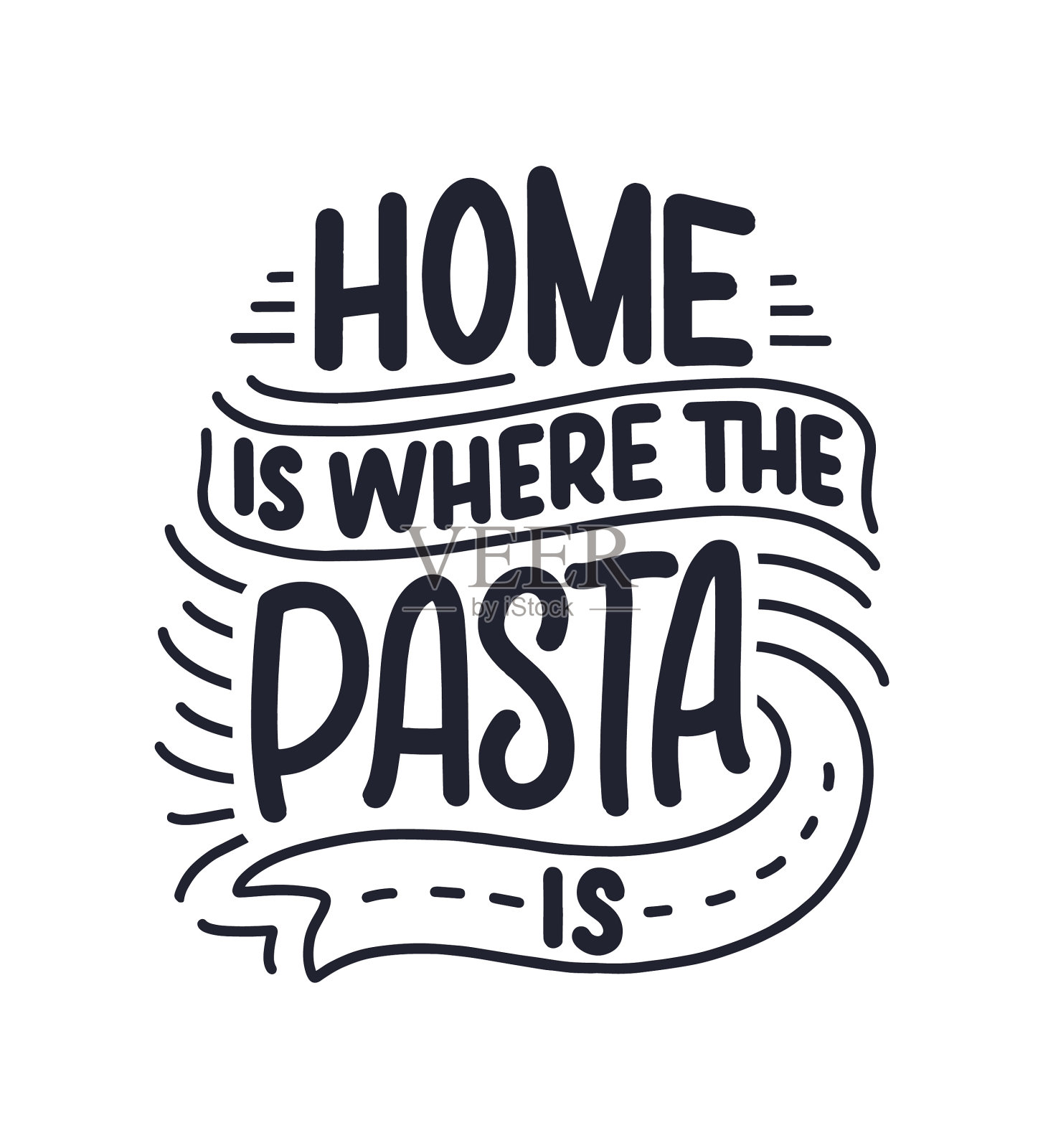 关于意大利面印刷的手绘蚀刻报价插画图片素材