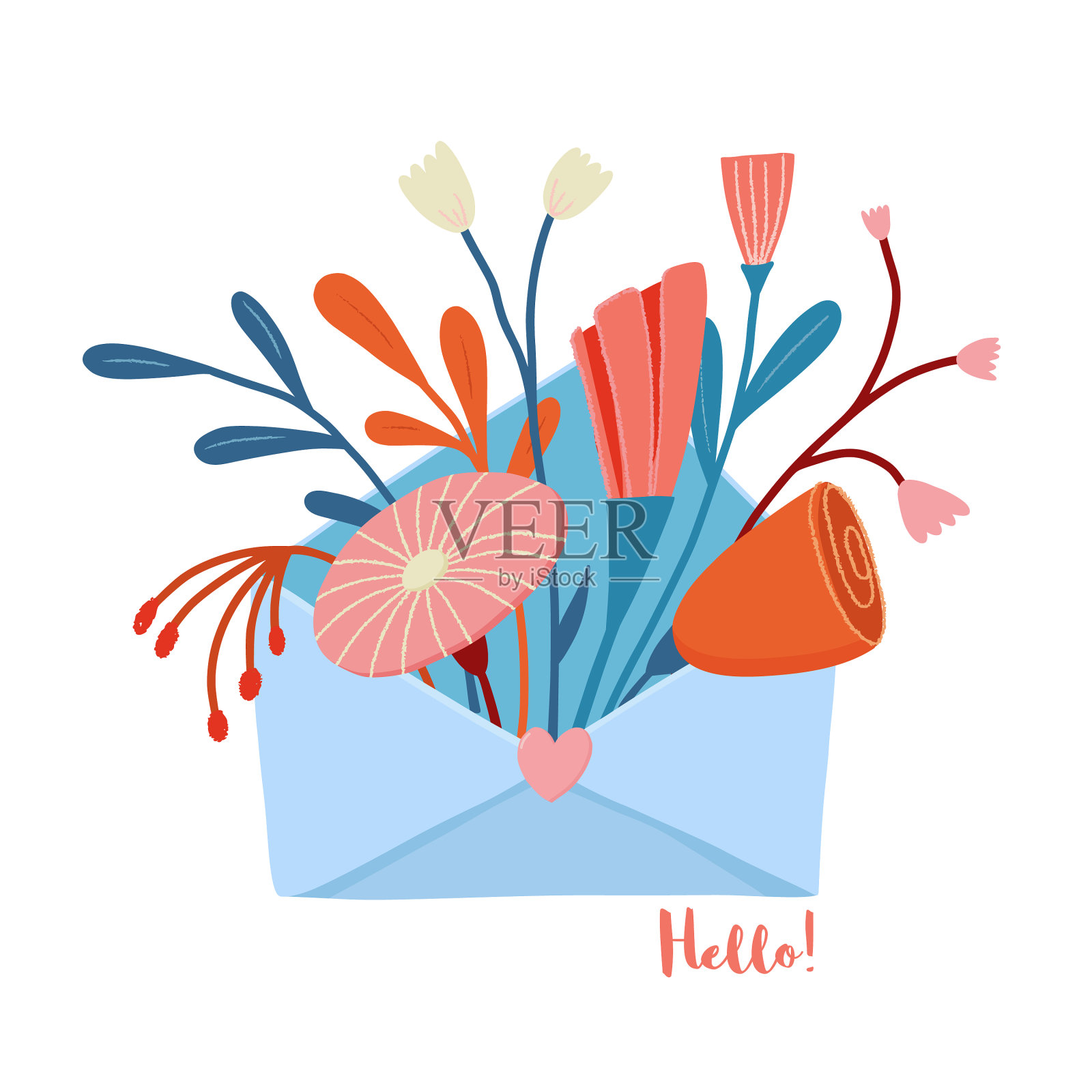 一束夏日野花装在信封里插画图片素材