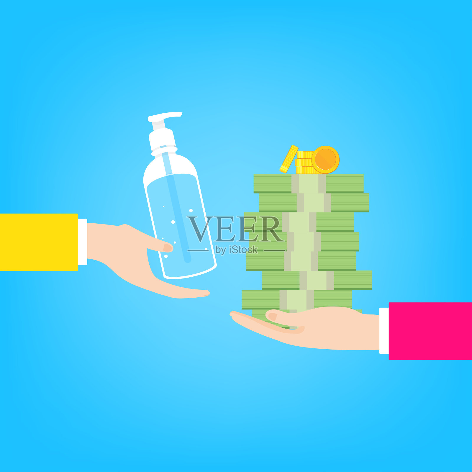 金钱和酒精凝胶之间的交换插画图片素材