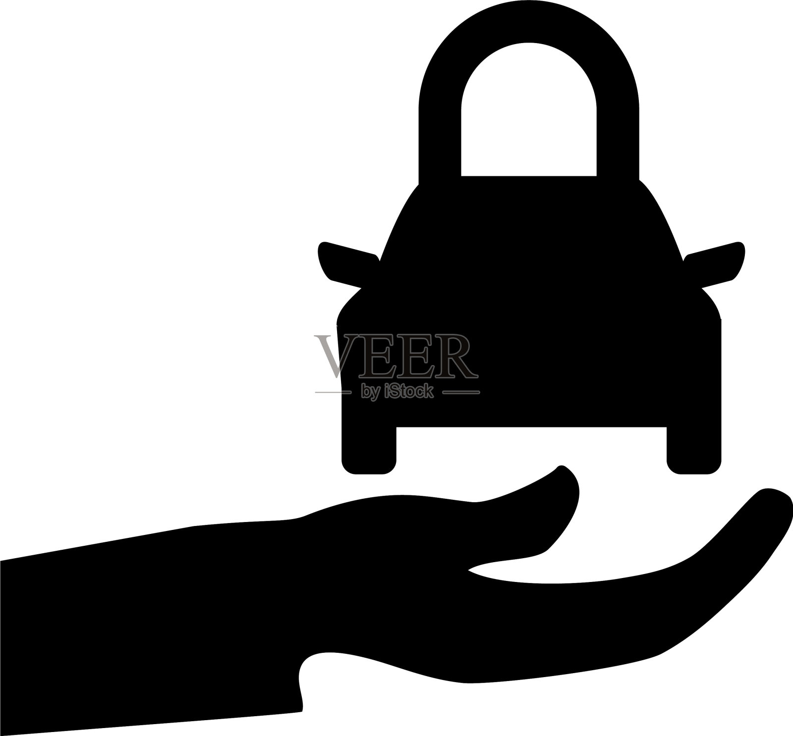 盾牌与安全的汽车安全挂锁设计元素图片