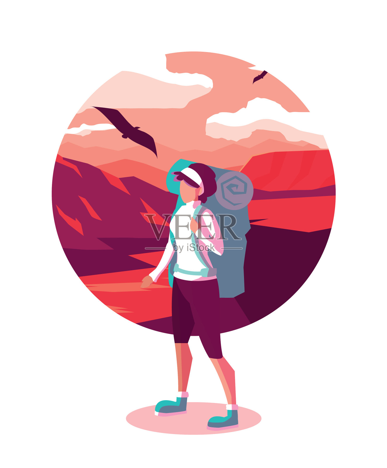 风景如画的沙漠与旅行者的旅游欲望设计元素图片