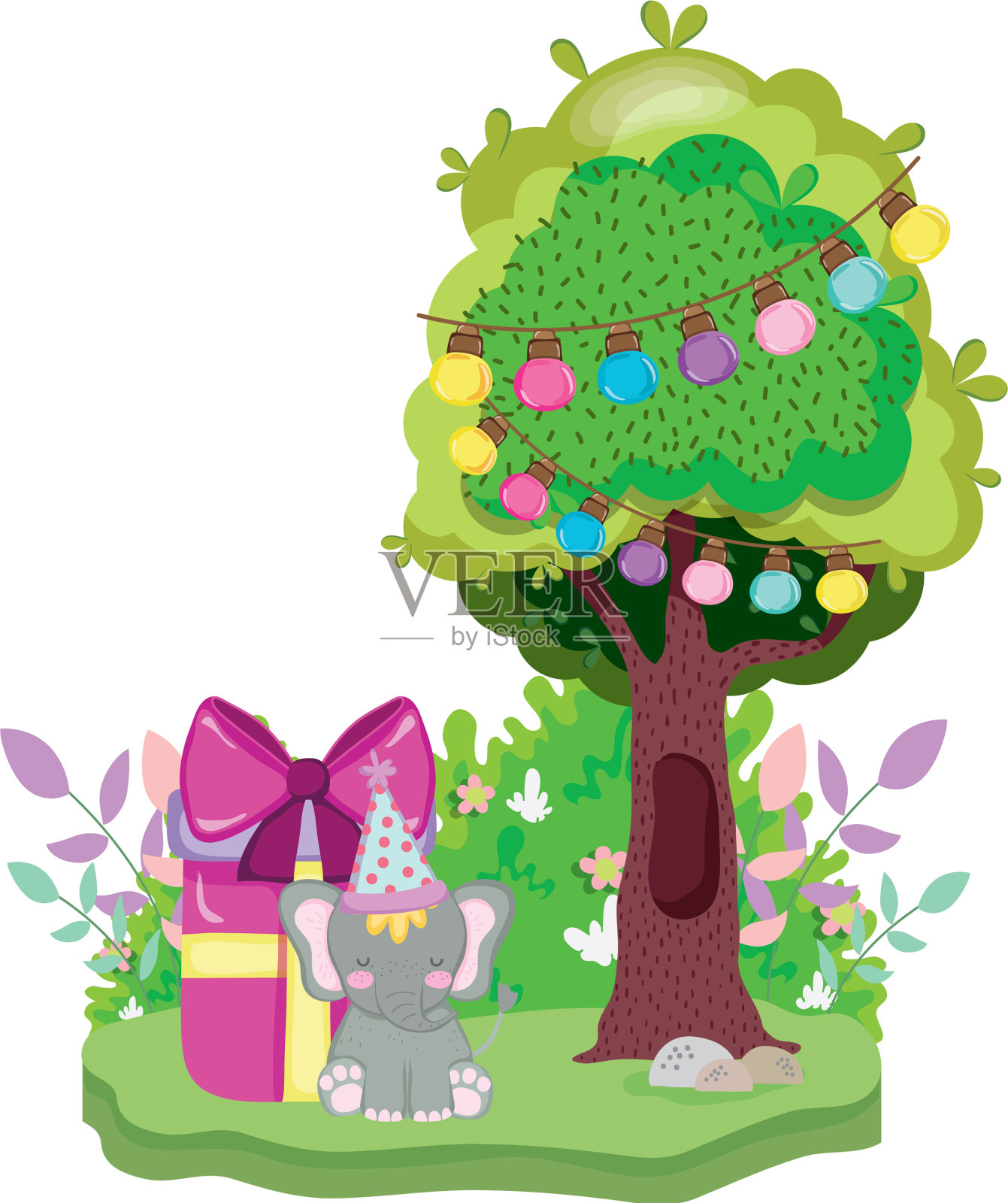 可爱的小象和派对帽子设计元素图片