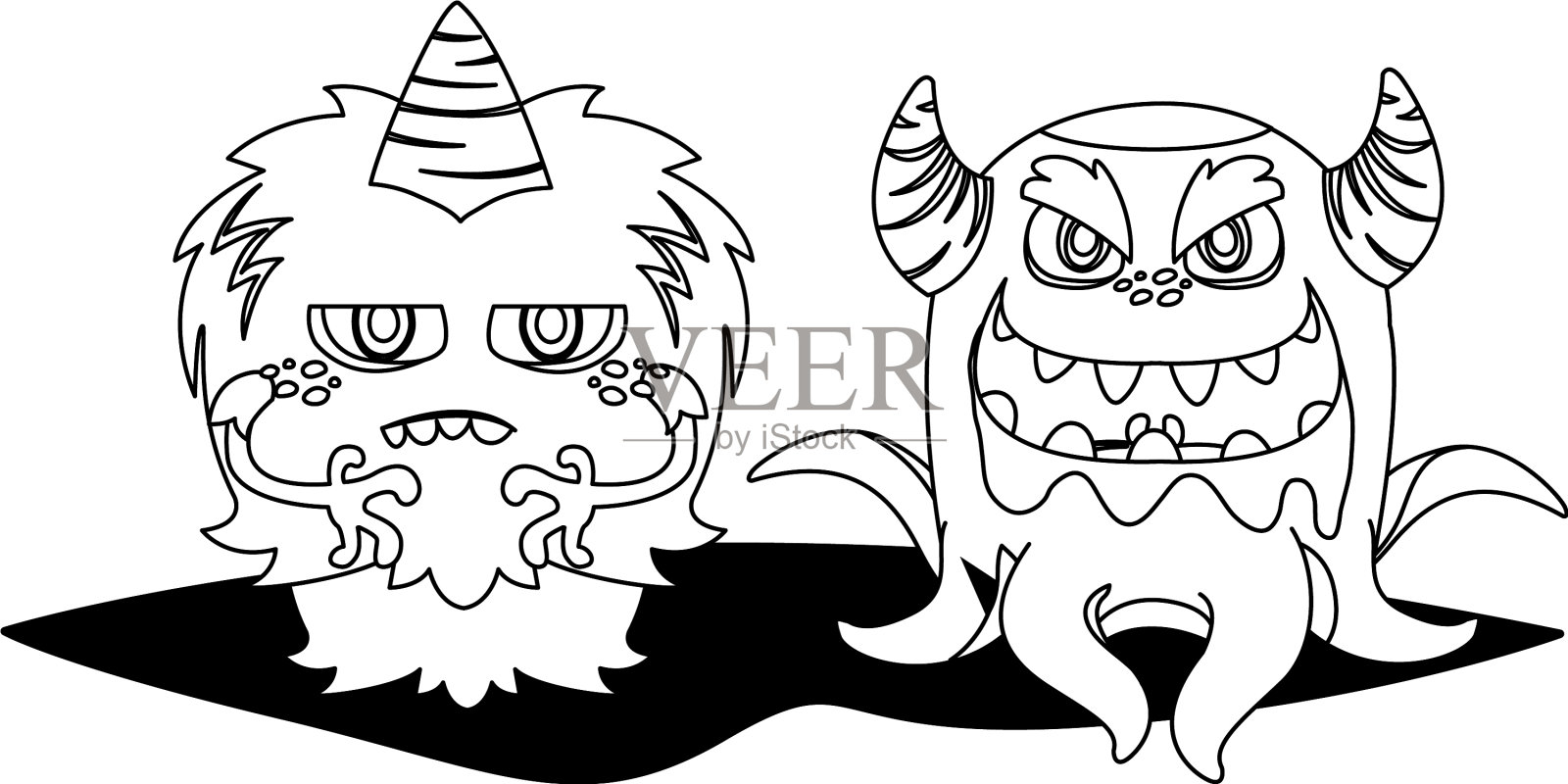 有趣的怪物和黑白漫画人物搭配在一起设计元素图片