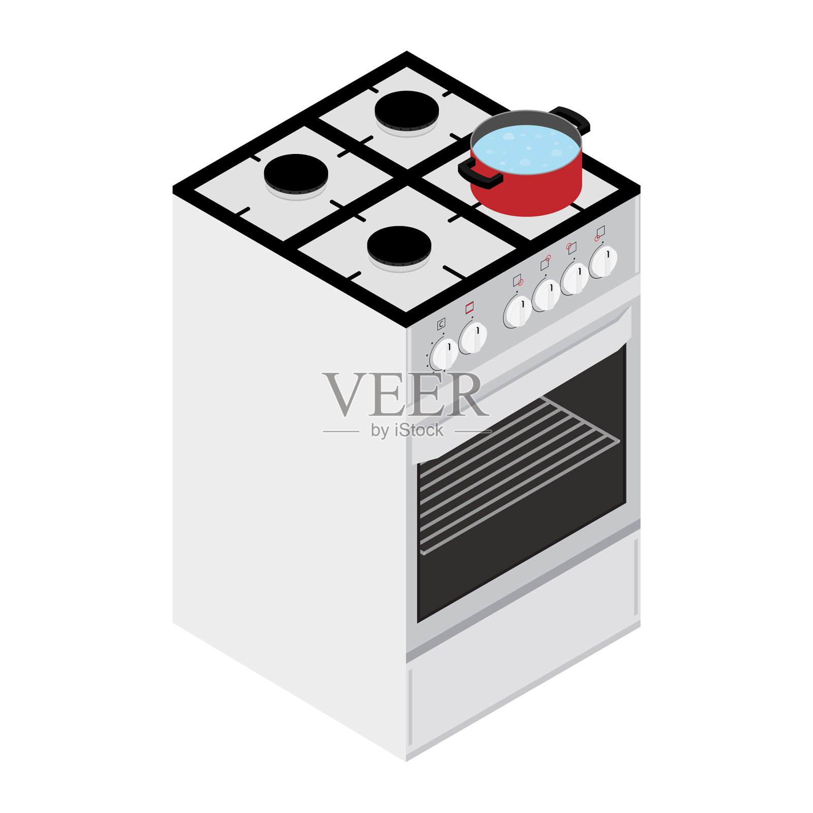 在煤气炉上的煮锅里烧开水设计元素图片