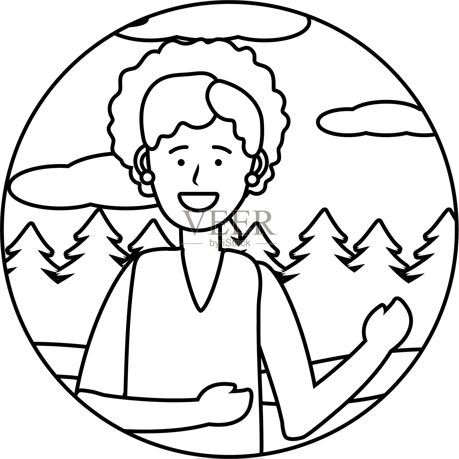 女人肖像头像圆形图标黑白设计元素图片