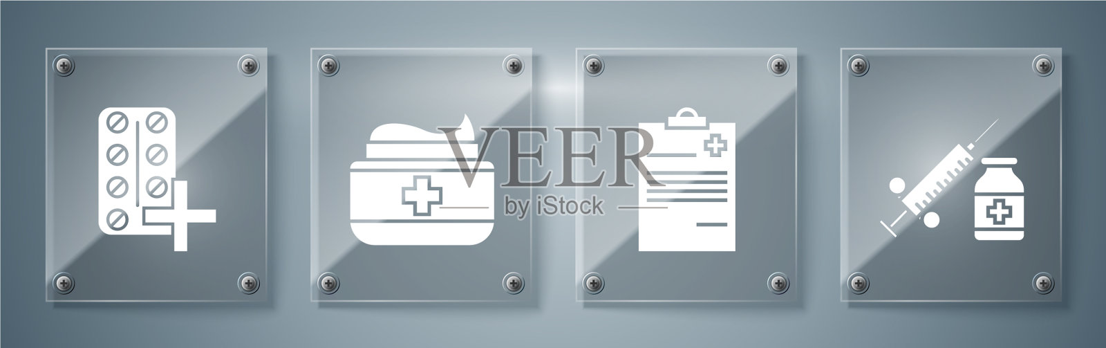 设置医用注射器、针和小瓶或图标素材