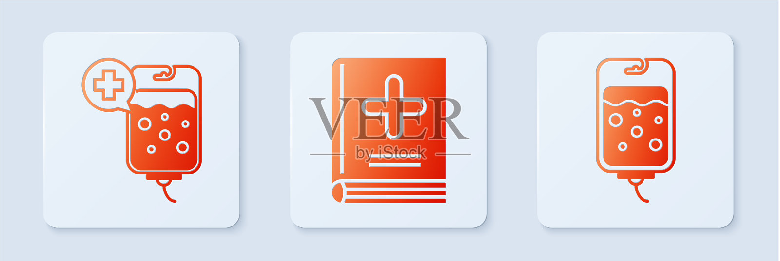 设医疗书静脉袋和静脉袋白色方形图标素材