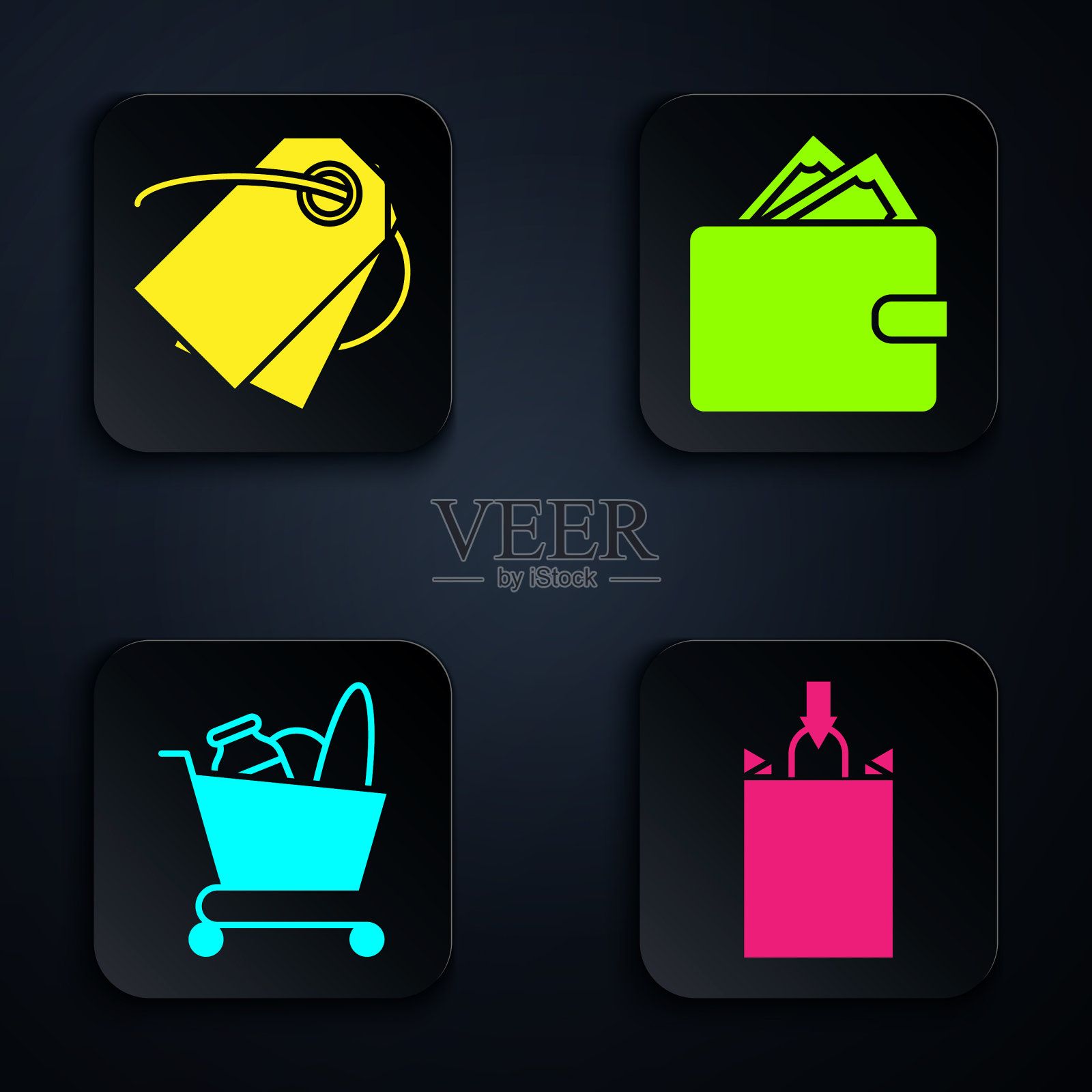 设定纸质购物袋空白标签模板价格图标素材