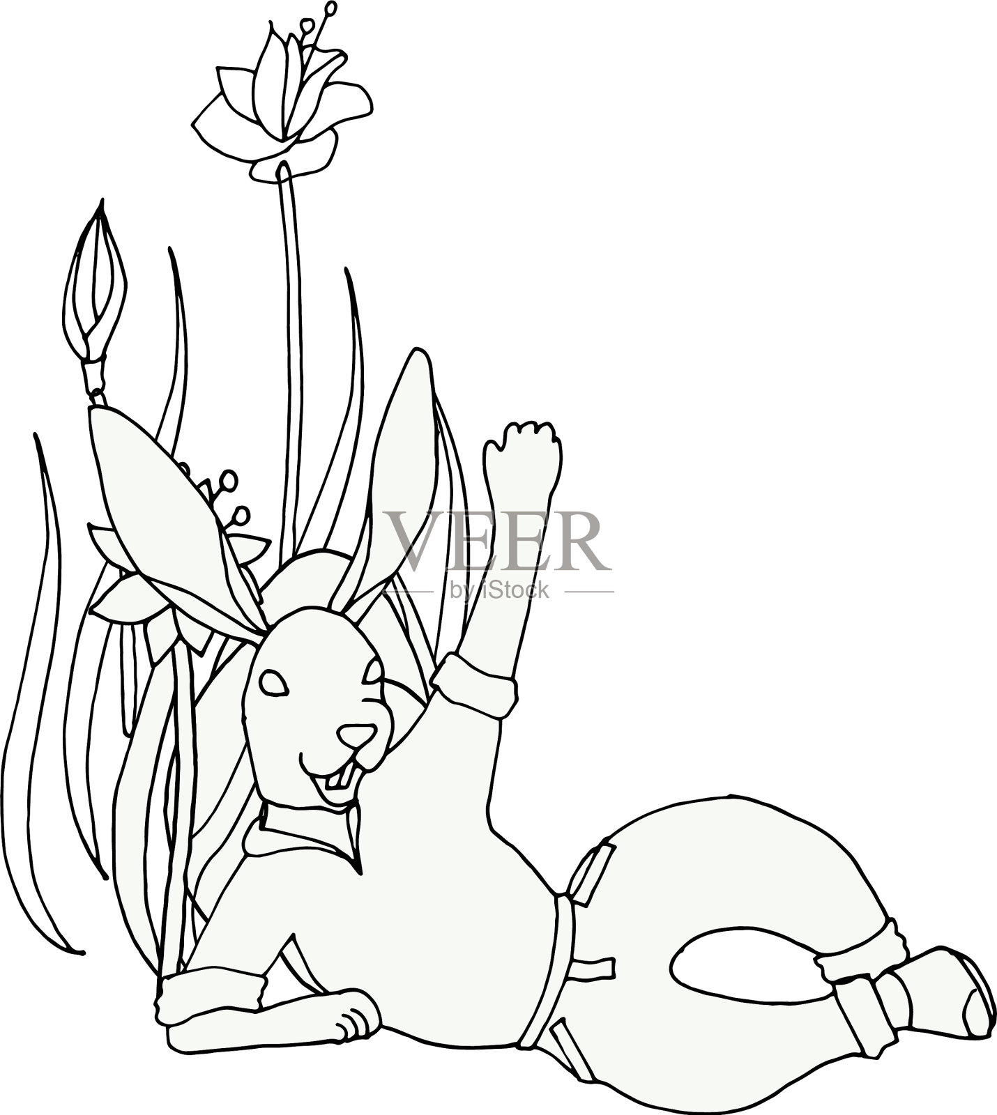 复活节兔子把蛋藏在黑色和黑色的花里设计元素图片