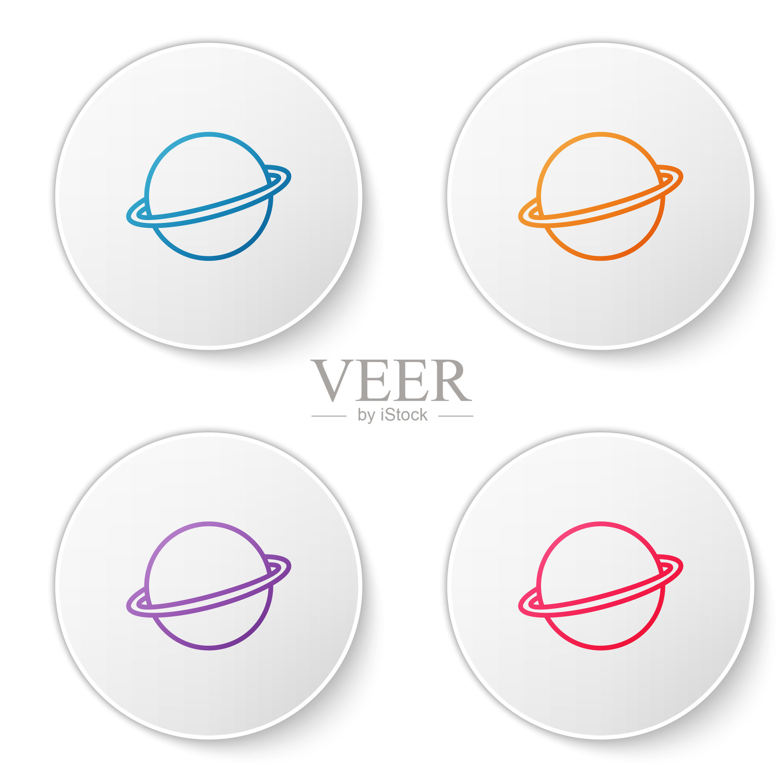 色线行星土星与行星环图标素材