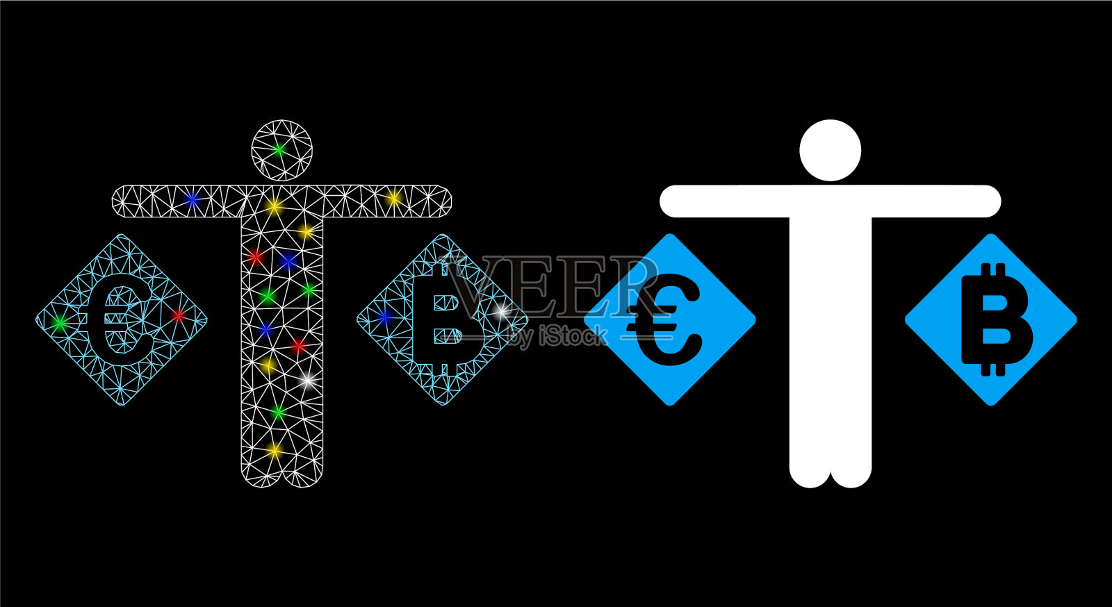 Flare mesh网络人比较欧元和比特币插画图片素材