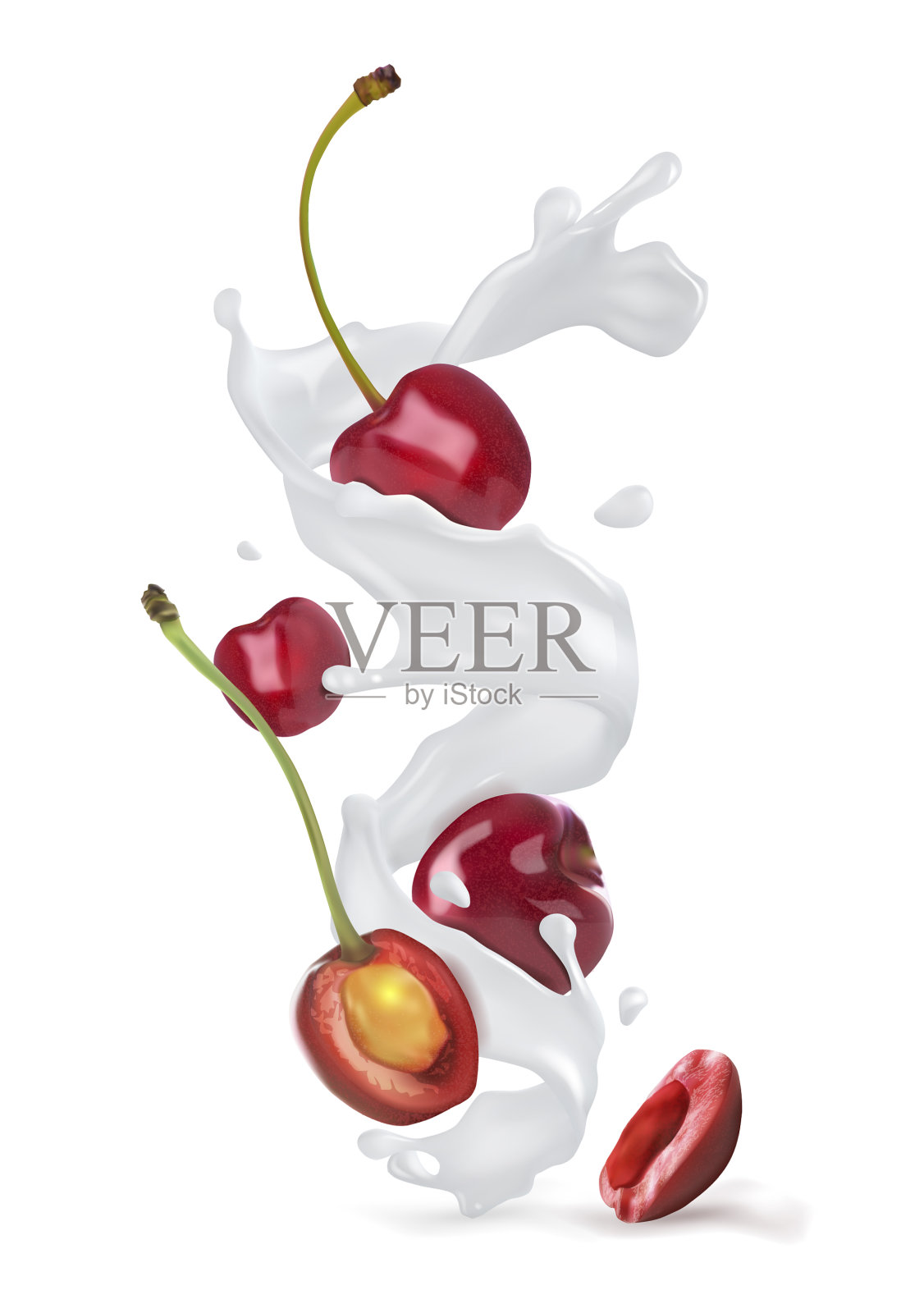 在牛奶或酸奶中加入甜樱桃浆果插画图片素材