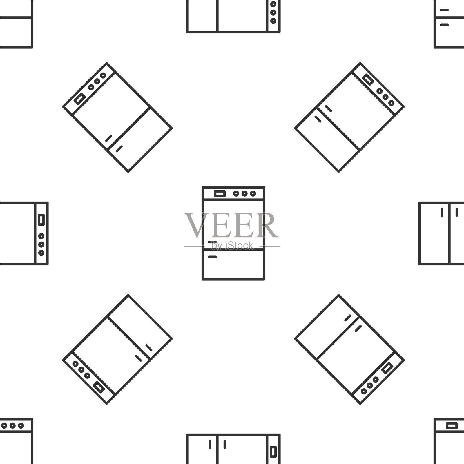 灰色线冰箱图标隔离无缝插画图片素材
