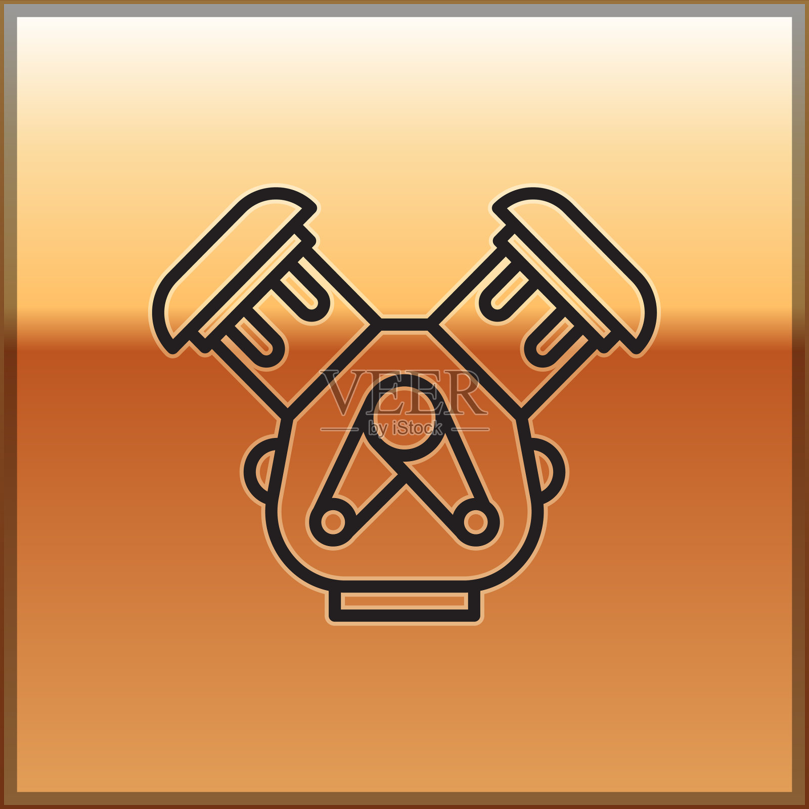 黑色线汽车引擎图标孤立在黄金上插画图片素材